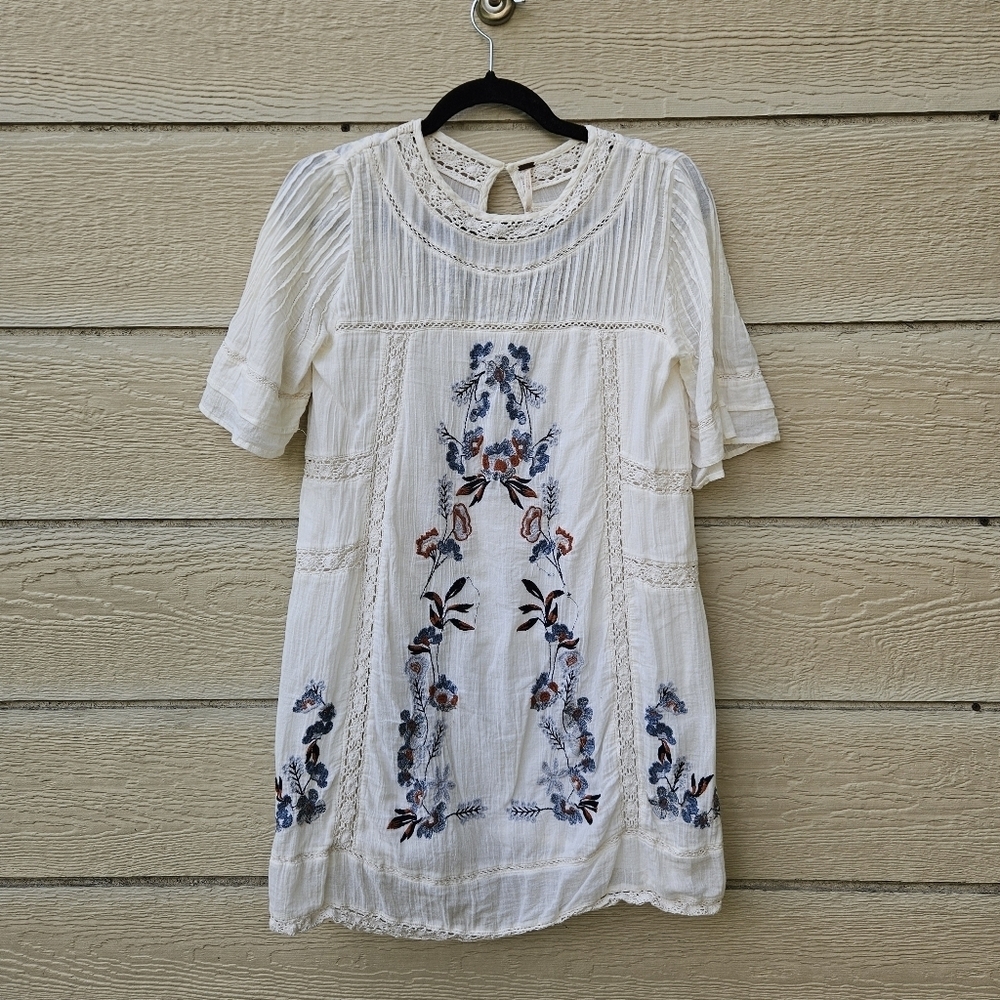 Free People Perfectly Victorian embroidered ivory minidress XS